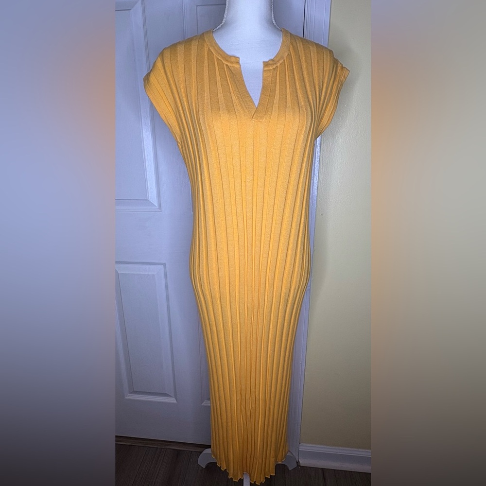 Rails Yellow Ribbed Midi Dress